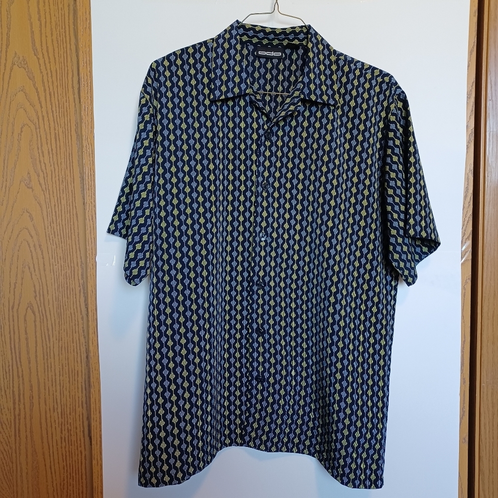 ODO Men's Vintage Rethro Blue/Yellow Button Down Shirt